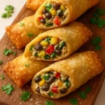 Crispy Chicken Egg Rolls served on a plate with dipping sauce