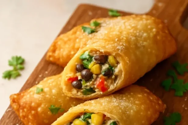 Crispy Chicken Egg Rolls served on a plate with dipping sauce