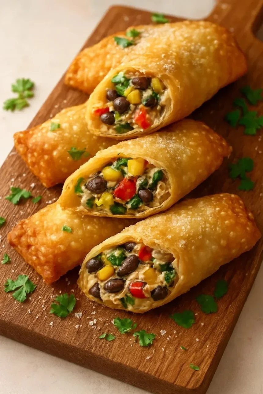 Crispy Chicken Egg Rolls served on a plate with dipping sauce