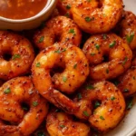 Crispy honey-glazed shrimp served on a plate with garnishes