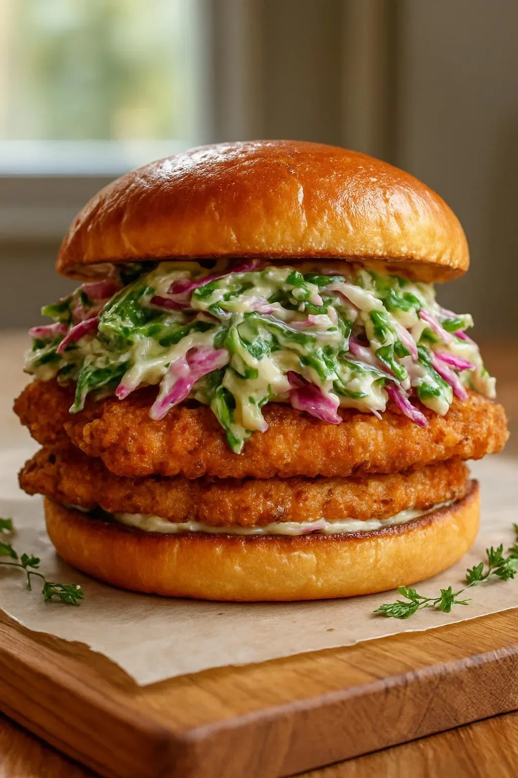Crispy Mozzarella Chicken Sandwich with melted cheese and fresh toppings