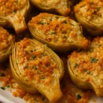 Crispy Parmesan Artichoke Hearts, a tasty and easy appetizer ready to serve.