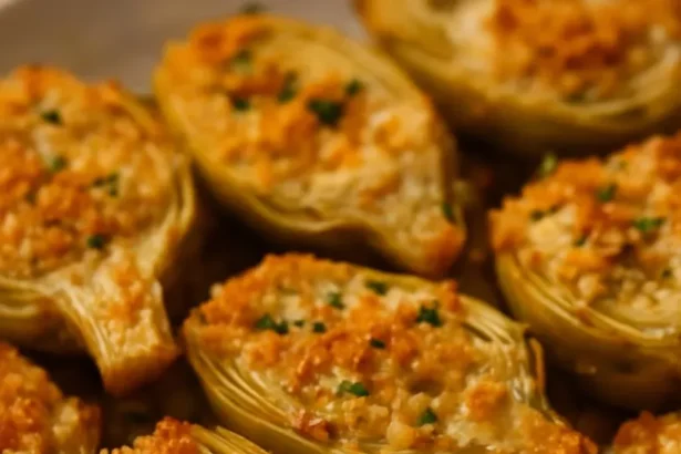 Crispy Parmesan Artichoke Hearts, a tasty and easy appetizer ready to serve.