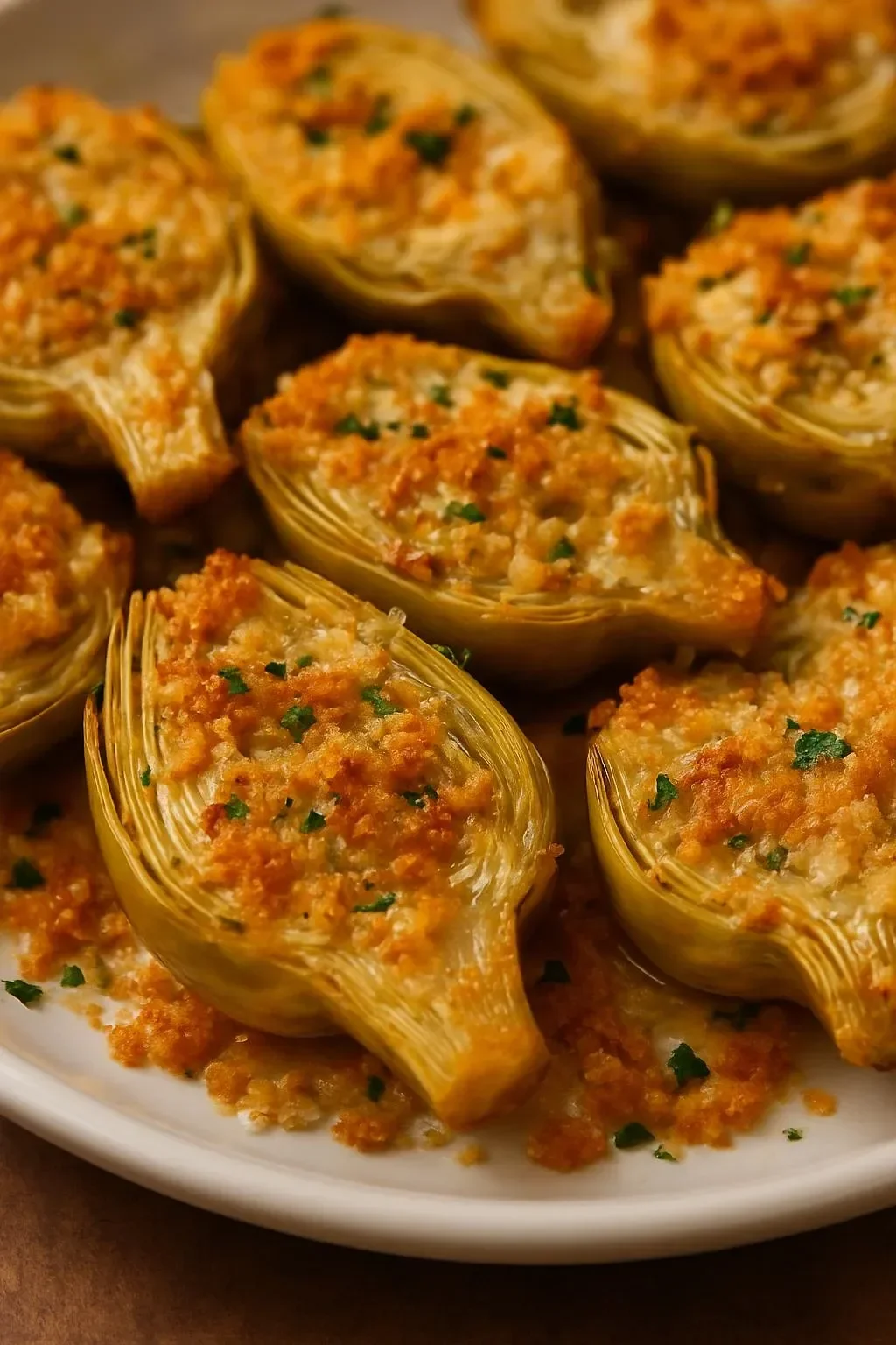 Crispy Parmesan Artichoke Hearts, a tasty and easy appetizer ready to serve.