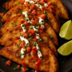 Delicious crispy potato and bean tacos served with spicy ranch dip