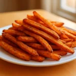 Crispy sweet potato fries served in a bowl with dipping sauce