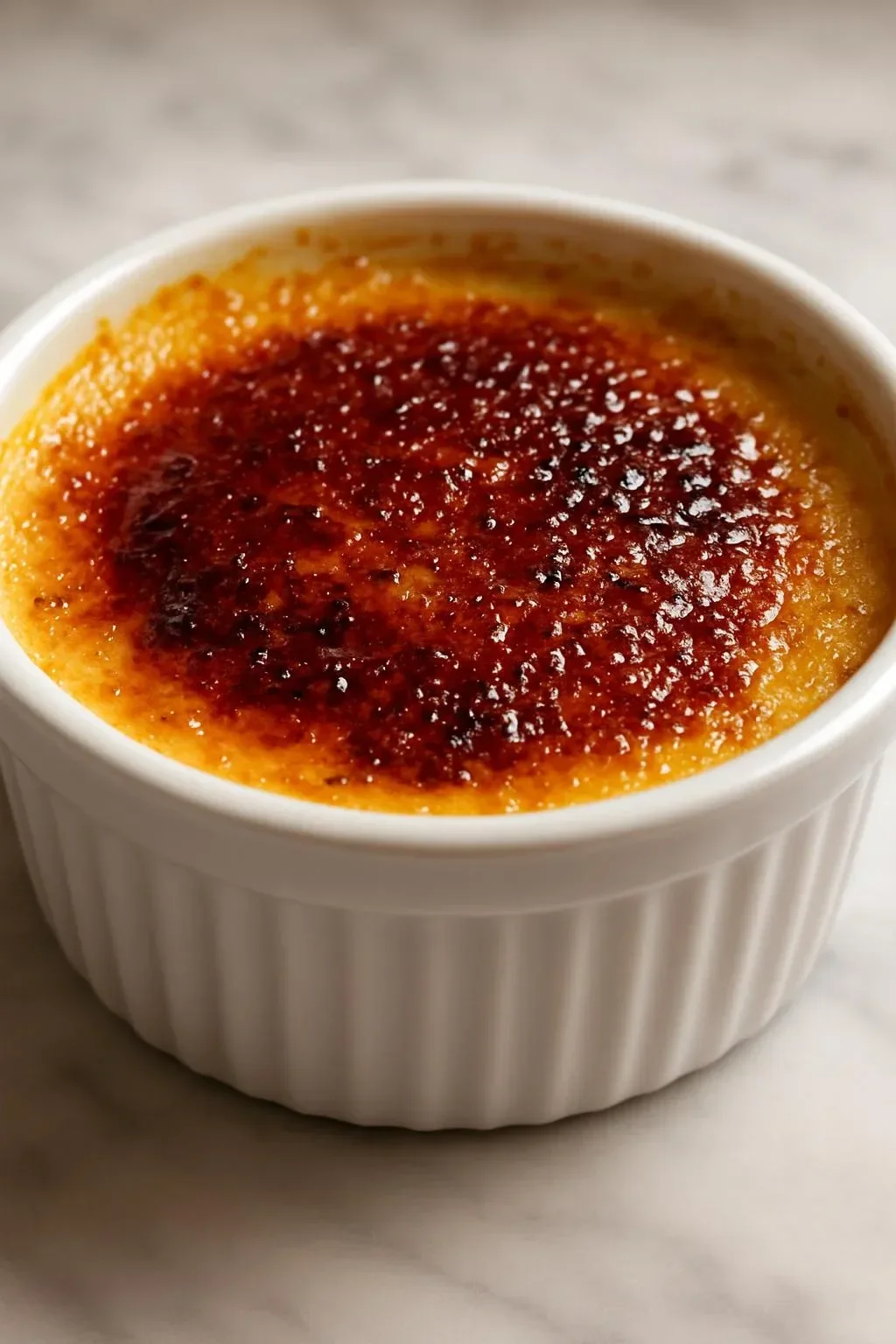 Deliciously rich Crab Brulee served in a stylish dish