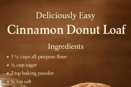 Slice of homemade cinnamon donut loaf on a plate with a sprinkle of cinnamon.