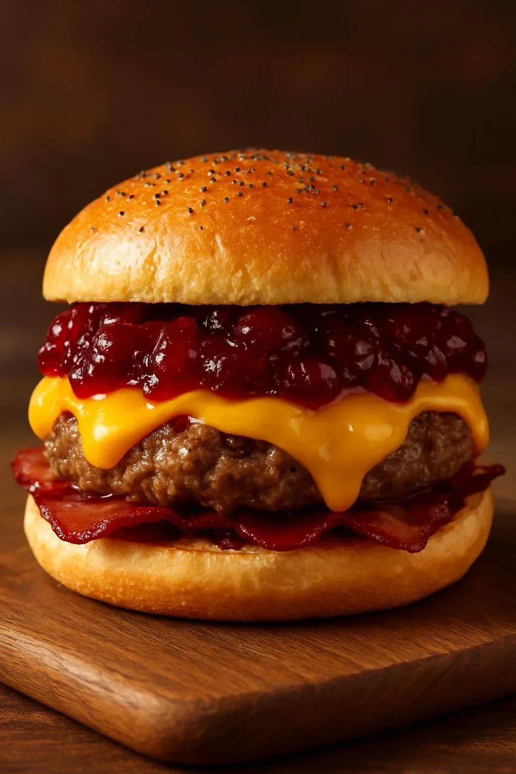 Delicious peanut butter burger with beef patty and jelly topping