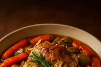 Easy slow cooker chicken pot roast served with vegetables