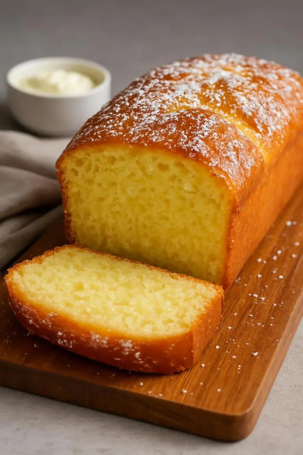 Loaf of easy sweet condensed milk bread on a wooden table