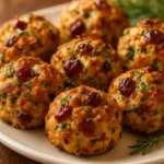 Festive Cranberry Turkey Stuffing Balls served in a holiday platter