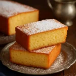 Delicious slice of French Butter Cake served on a plate.
