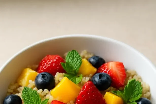 Colorful Fruit Quinoa Salad with various fruits and quinoa served in a bowl