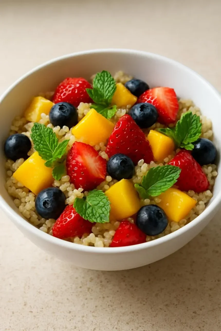 Colorful Fruit Quinoa Salad with various fruits and quinoa served in a bowl