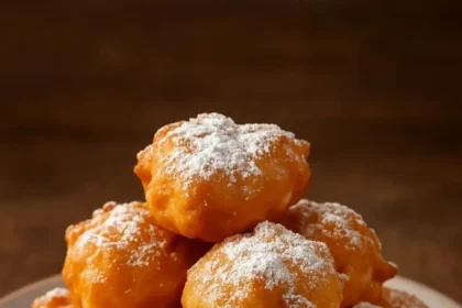 Delicious funnel cake bites served with powdered sugar and toppings