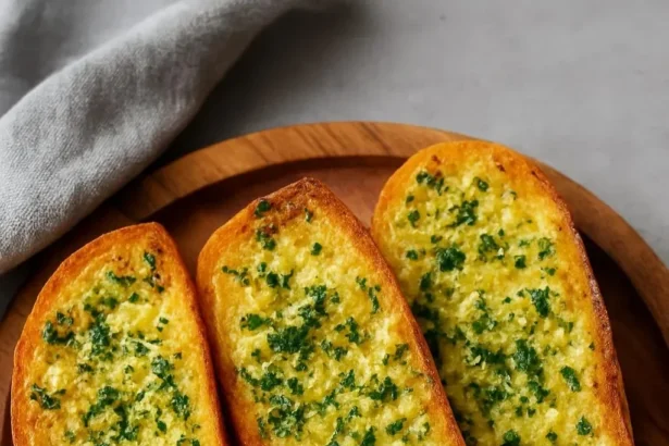 Deliciously baked garlic bread topped with herbs and melted butter
