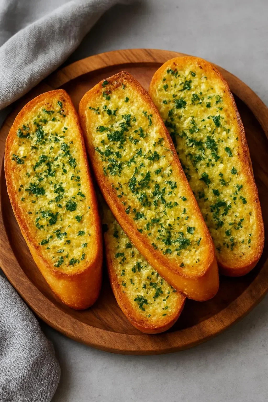 Deliciously baked garlic bread topped with herbs and melted butter