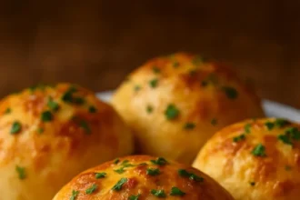 Freshly baked Garlic Cheddar Biscuits with herbs and melted cheese