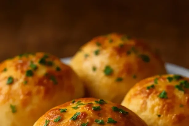 Freshly baked Garlic Cheddar Biscuits with herbs and melted cheese