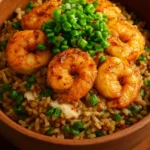 Delicious Garlic Shrimp Salad served on a plate with fresh greens and lemon slices.