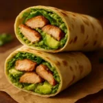 Grilled chicken Caesar wraps with avocado and bacon on a plate