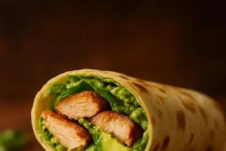 Grilled chicken Caesar wraps with avocado and bacon on a plate
