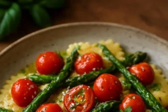 Plate of herbed ravioli with fresh vegetables, showcasing a colorful and nutritious meal.
