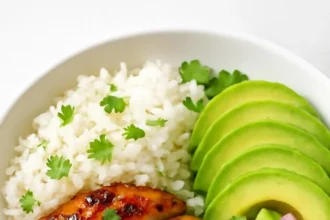 Honey Lime Chicken served with Avocado Rice Stack