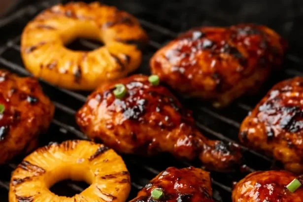 Deliciously grilled Huli Huli Chicken garnished with green onions