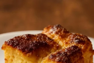 Delicious and creamy irresistible bread pudding dessert served in a bowl