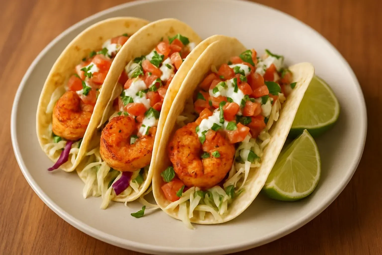 Delicious shrimp tacos served with fresh ingredients and vibrant toppings