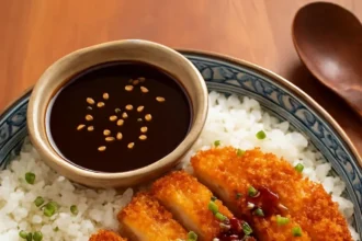 Japanese Katsu Bowl with crispy pork and Tonkatsu sauce