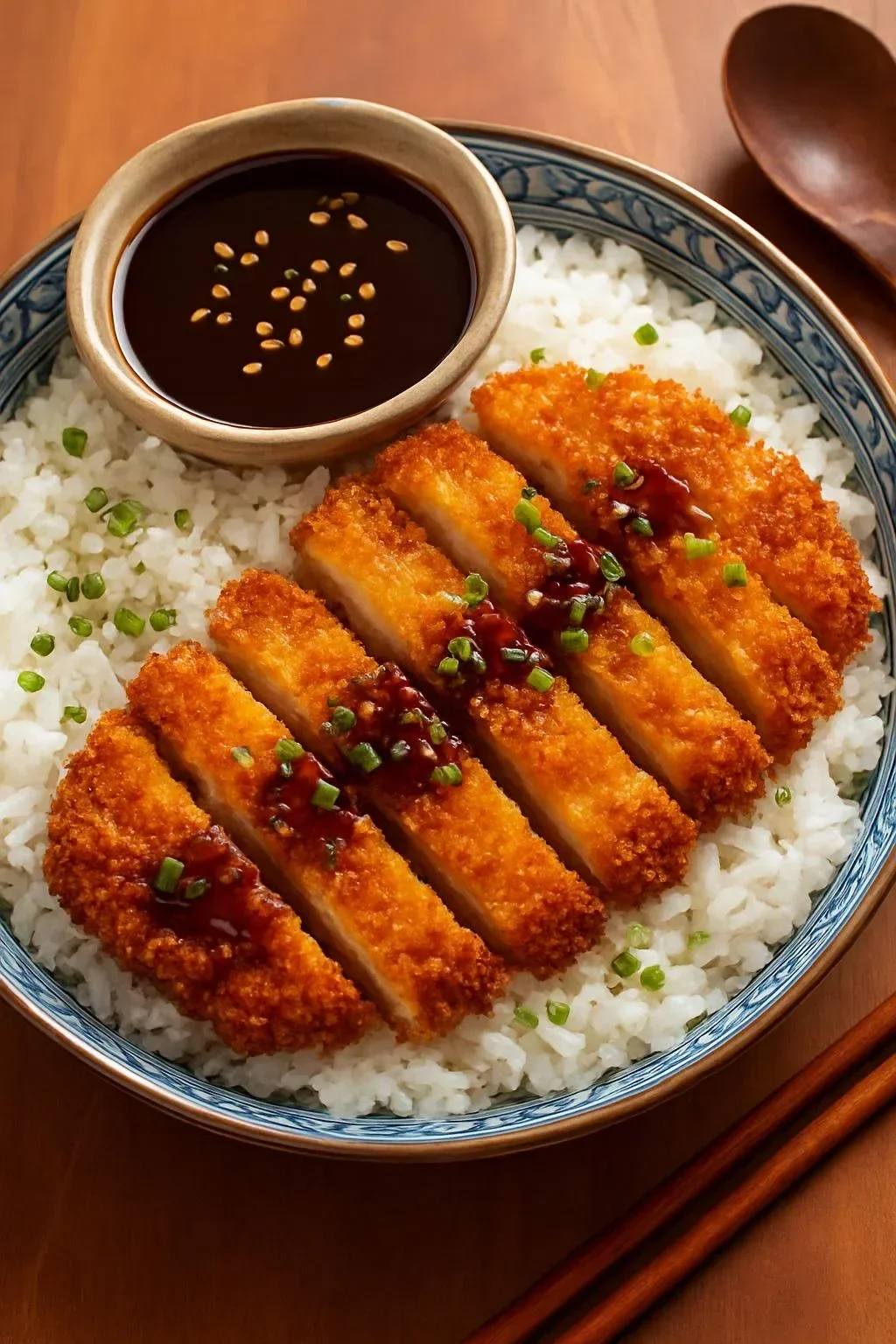Japanese Katsu Bowl with crispy pork and Tonkatsu sauce