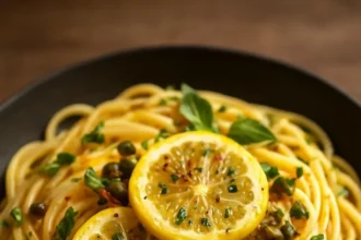 Delicious Lemon Basil Chicken Pasta dish with vibrant flavors and fresh ingredients.