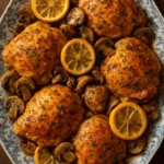 Delicious Lemon Garlic Chicken served on a plate with herbs