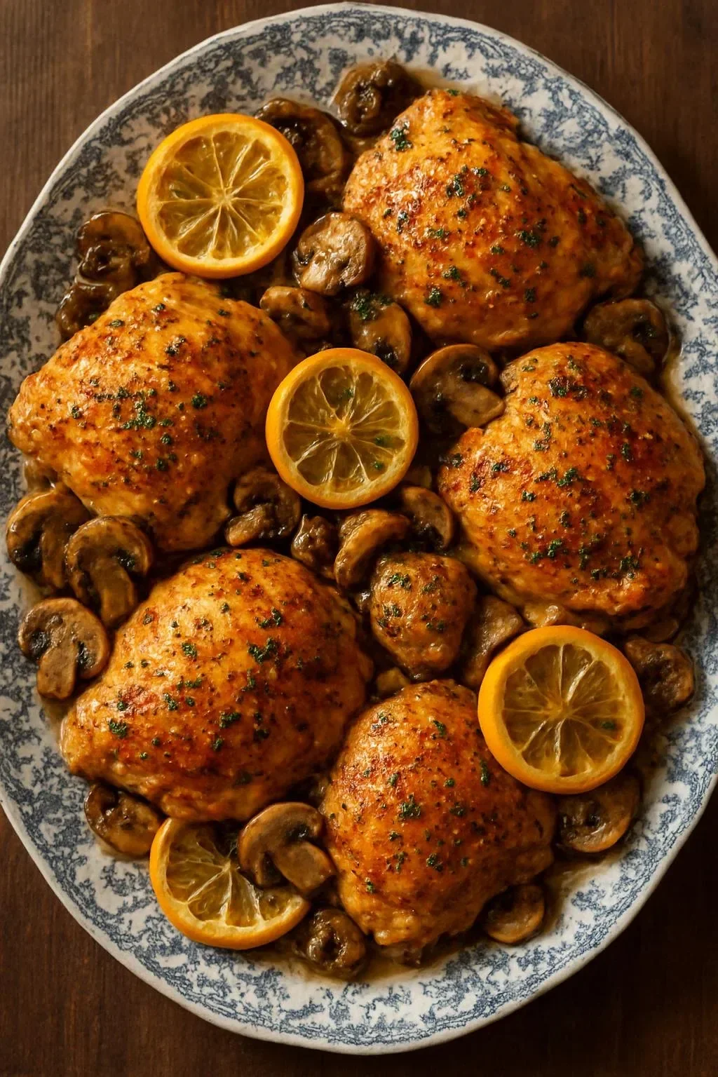 Delicious Lemon Garlic Chicken served on a plate with herbs