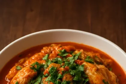 Plate of Liguria-Style Rabbit Stew garnished with fresh herbs