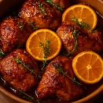 Maple Orange Glazed Chicken Quarters served on a plate