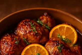 Maple Orange Glazed Chicken Quarters served on a plate