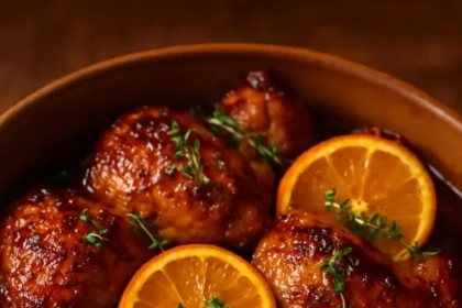 Maple Orange Glazed Chicken Quarters served on a plate