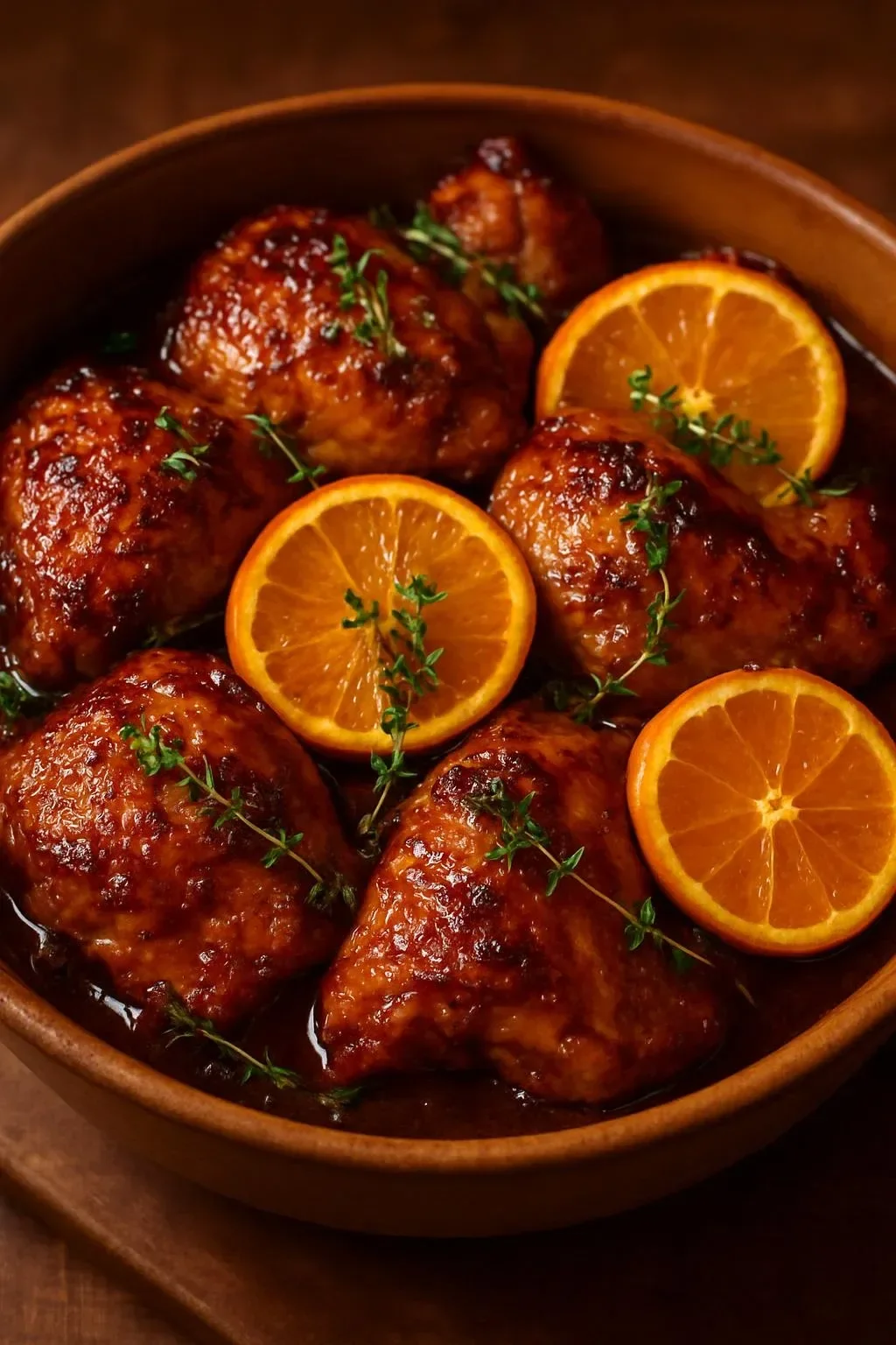 Maple Orange Glazed Chicken Quarters served on a plate