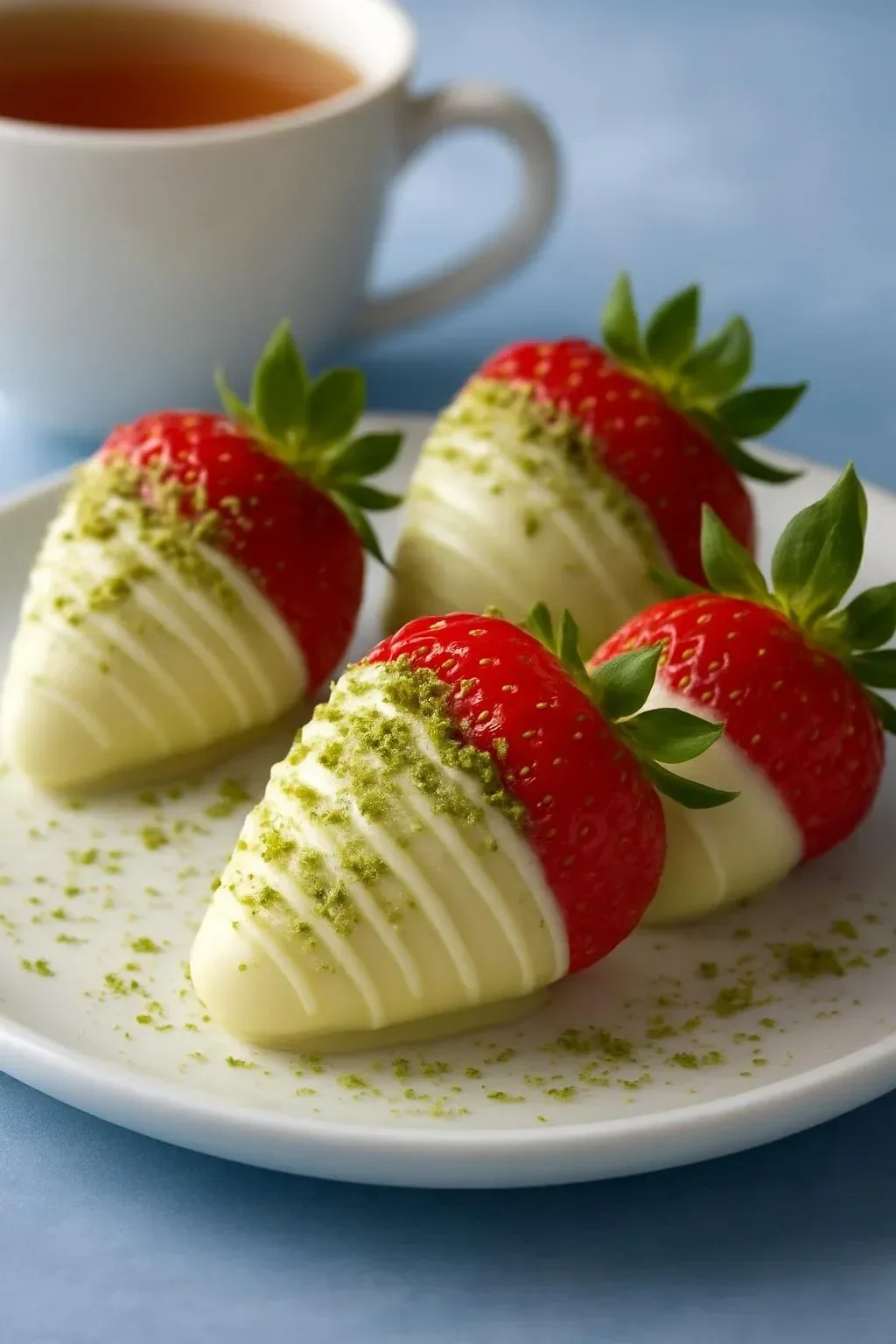 Delicious Matcha Covered Strawberries dipped in green tea powder