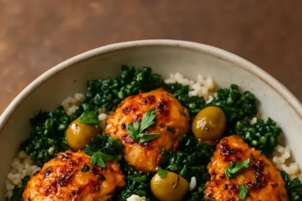 Mediterranean Chicken and Kale Bowl with fresh ingredients and spices.
