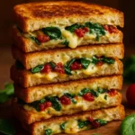 Mediterranean Spinach Grilled Cheese sandwich, a tasty twist on classic grilled cheese.