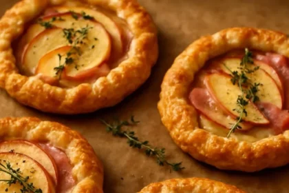 Mini Apple, Ham & Gruyère Galettes served on a plate