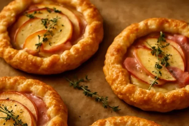 Mini Apple, Ham & Gruyère Galettes served on a plate