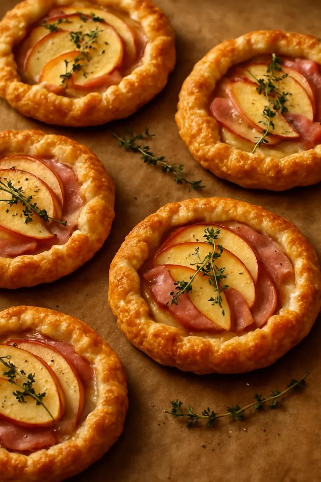 Mini Apple, Ham & Gruyère Galettes served on a plate