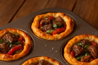 Mini steak and cheese cups served on a platter.