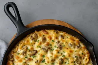 Creamy Mushroom and Garlic Dip served in a bowl with bread and vegetables